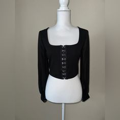 Fashion Nova Black Long Sleeve Top -Size S. Never Worn Gothic Long Sleeve Crop Top For Fall, Fitted Black Crop Top For Winter, Fitted Gothic Crop Top For Spring, Spring Gothic Fitted Crop Top, Black Fitted Gothic Crop Top, Edgy Fitted Crop Top For Fall, Gothic Tops For Night Out In Fall, Black Fitted Crop Top For Spring, Black Stretch Crop Top For Fall