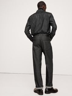 We borrowed the silhouette of a classic tapered men's trouser and reimagined it in a rugged denim woven from cotton and hemp.  Here, we opted for a slightly higher rise with a straight fit through the seat and thigh and a subtly tapered leg as a nod to the season's 90s-inspired styles.  Vintage-Straight Fit: High-rise.  Relaxed-straight fit from hip to knee with a tapered leg.  15. 5" leg opening.  Organic: Made with 80% certified, organically grown cotton that's easier on the earth.  Zip fly wi Tailoring Jeans, Straight Trousers, 90s Inspired, Trouser Jeans, Mens Trousers, First Look, Black Jeans, Fashion Inspo, High Rise