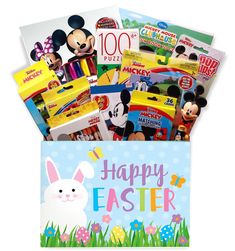 a basket filled with lots of different types of toys and books on top of each other