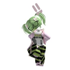 an animated doll with green hair and glasses on her head, holding a coffee cup