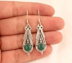 925 sterling silver gemstone earrings Gemstone: Green Onyx Metal: 925 Sterling Silver  Quantity: 1 pair Favorite this item and you received a attractive coupon and add to cart also you got a coupon code. If you purchase a big quantity and you want a very well discount then also feel free contact us. Artisan SilverArtisan Boho Shop Is making Your size it's my hand made item make it  it's super items like it many customer Classic Sterling Silver May Birthstone Earrings, Silver Dangle Earrings For May Birthstone, Silver Gemstone Earrings For May Birthstone, Silver Earrings For May Birthstone Gift, Sterling Silver Gemstone Earrings For May Birthstone, Silver Earrings Wedding, Antique Silver Earrings, Wedding Earring, Earring Wedding