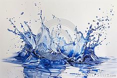 blue water splashing on top of each other in front of a white background,