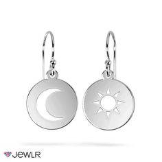 Featuring a cutout sun and moon in the center of round 10mm discs, these earrings look stunning day and night. They can be customized with the metal of your choice for an added personal touch. These earrings make a great way to treat yourself or someone special, and are a fabulous gift for someone you love!