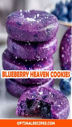 blueberry heaven cookies stacked on top of each other with the words, blueberry heaven cookies