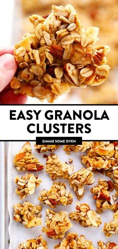 an easy granola cluster is shown with text overlay