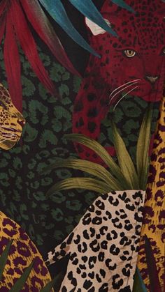 an animal print wallpaper with leopards and other wild animals on it's side