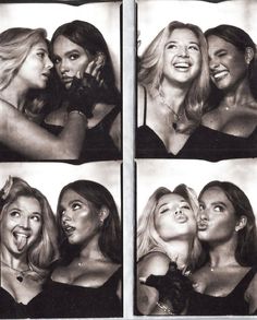 four different pictures of two women making faces and one has her hand on the other's face