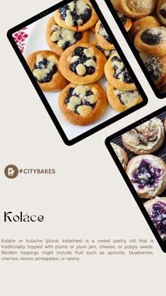 an advertisement for some kind of pastry with blueberries and cream fillings on it