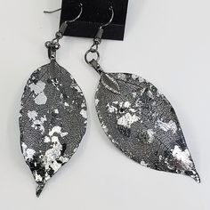 Gilded Leaf Earrings - Monochromatics - UrbanroseNYC Silver Leaf-shaped Earrings For Party, Elegant Leaf-shaped Metal Earrings, Silver Leaf-shaped Handmade Earrings, Leaf-shaped Metal Earrings For Party, Silver Leaf-shaped Metal Earrings, Silver Leaf-shaped Adjustable Jewelry, Leaf-shaped Metal Jewelry For Party, Silver Leaf-shaped Jewelry For Party, Leaf-shaped Metal Party Jewelry