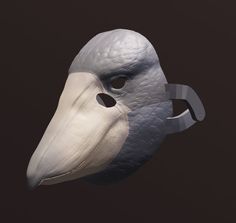 Shoebill mask version 2 .STL files for personal use and 3D printing. This product features detailed beak and feather texturing along the mask, and built-in hinges for easier assembly post printing. This model fits on print beds with a 300x300x400mm print bed, the files come sliced--it may need to be sliced more to fit smaller printer models.  With this purchase, you receive the .stl files for printing, which are compressed via .zip files. The files are already scaled to fit an average adult head, but feel free to adjust the sizing for your own comfort. We recommend printing it at a 30%-60% infill, some supports may be needed. Please to not resell or redistribute files. Do not sell blank prints of my models. However, you can sell customized costumes built off of my bases. Therian Gear, Mask Inspiration, Shoebill Stork, Crow Mask, Print Bed, Horse Skull, Small Printer, Feather Texture, Skull Mask