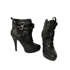 Brand New! Edgy Winter Heels With Buckle Closure, Winter High Heel Lace-up Boots With Buckle Closure, Ankle-high Lace-up Boots For Night Out In Fall, Winter Ankle-high Lace-up Boots For Night Out, Ankle-high Lace-up Boots For Winter Nights, Fall Platform Heeled Boots With Ankle Strap, Edgy Ankle-high Lace-up Boots For Night Out, High Ankle Boots With Buckle Closure For Night Out, Ankle Heeled Boots With Buckle Closure For Night Out