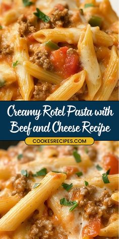 This Creamy Rotel Pasta with Ground Beef is a flavorful, cheesy dinner made with penne, Rotel tomatoes, and a creamy sauce. Perfect for weeknights, it’s ready in just 30 minutes! Creamy Rotel Pasta With Ground Beef, Instant Pot Pasta Recipes Ground Beef, Easy Pasta Recipes With Ground Beef, Rotel Pasta Ground Beef, Pasta Dishes With Ground Beef, Ground Beef And Pasta Recipes, Rotel Pasta, Pasta With Beef, Pasta With Ground Beef