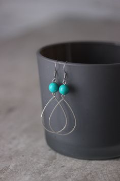 Lovely and simple drop earrings for everyday wear! Earrings was made from of turquoise stone 8 mm beads,dainty steel open drop charms, stainless steel earring hooks. Earring hooks are from nickel free and lead free metal. The total lenght of earrings is about 61 mm including earring hooks. Other earrings of my shop you can see here: https://www.etsy.com/shop/NaTavelli?section_id=13757927 Thanks for visit. Turquoise Teardrop Beaded Earrings For Gifts, Turquoise Teardrop Beaded Earrings As Gift, Turquoise Wire Wrapped Teardrop Dangle Earrings, Turquoise Teardrop Wire Wrapped Jewelry, Turquoise Teardrop Earrings For Jewelry Making, Turquoise Teardrop Drop Earrings With Ear Wire, Turquoise Teardrop Drop Earrings, Minimalist Turquoise Wire Wrapped Earrings, Turquoise Drop Bohemian Jewelry