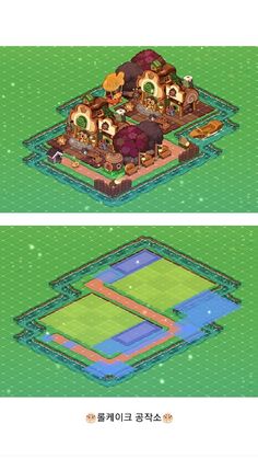 an animal crossing game is shown in two separate screens, one with a house and the other without