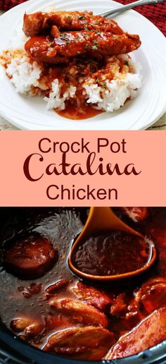 crock pot catalina chicken in a slow cooker with rice and gravy