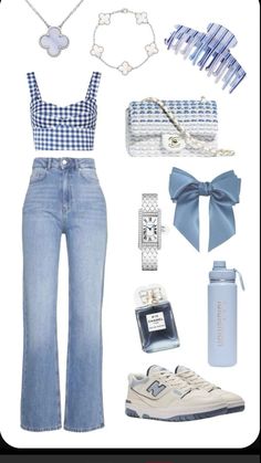 Color Combinations With Blue Clothes, Powder Blue Outfit Color Combos, Blue And White Outfit Ideas, Summer Styling, Casual College Outfits, Casual Day Outfits, Elegante Casual