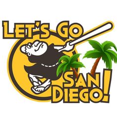 the logo for let's go san diego with a monkey swinging a baseball bat