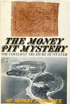 the money pit mystery book cover with an island in the foreground and map on top