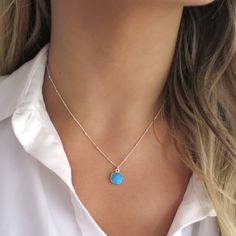 "This dainty little turquoise pendant is faceted and hung on a sterling silver or 14k gold filled satellite chain. It's a perfect gift for any turquoise lover! They make a great layering piece, but also looks perfect by itself! Shop Landon Lacey Jewelry » www.etsy.com/shop/landonlacey it's in the DETAILS . . . » Sterling silver or 14k gold filled satellite chain » Turquoise, 9x9mm » Spring ring clasp it's in the OPTIONS . . . » Select your length at checkout. The model is wearing this necklace a Dainty Blue Turquoise Necklace As A Gift, Dainty Turquoise Charm Necklace For Gift, Turquoise Sterling Silver Charm Necklace, Dainty Blue Turquoise Pendant Necklace, Turquoise Pendant Necklace As Birthstone, Turquoise Pendant Necklace For Birthstone, Dainty Sterling Silver Turquoise Necklace, Dainty Sterling Silver Turquoise Necklace Gift, Dainty Turquoise Sterling Silver Necklace