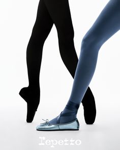 two people in tights and ballet shoes with their feet on one another's legs