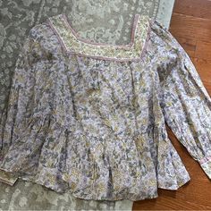 Size Medium Never Worn Gifted Feminine Purple Cotton Blouse, Purple Cotton Blouse With Floral Print, Purple Cotton Daywear Blouse, Purple Cotton Blouse For Daywear, Purple Floral Print Top For Daywear, American Eagle Top, Pink Purple, American Eagle Outfitters, American Eagle