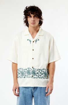 Unleash your laid-back charm with the Remi Oversized Camp Shirt from PacSun. Crafted from luxurious tencel twill, it boasts a collared neckline and short sleeves for a relaxed vibe. With an oversized fit and button closures, it offers both comfort and style. With delicate floral embroidery, it adds a touch of flair to your casual look.Collared necklineShort sleevesOversized fitButton closuresEmbroidered floral100% Tencel twillMachine washableModel is wearing size medium PacSun Mens Remi Oversized Camp Shirt - Ivory size XL Museum Fits, Masc Fashion, Pacsun Mens, Gay Pride Shirts, Easter Fashion, Nature Museum, Embroidery Shirt, Party Attire, Resort Fashion