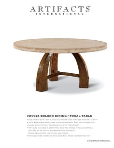 an advertisement for the artifacts international show featuring a round dining table with wooden legs