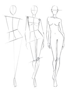 three female mannequins are shown in the same drawing style as each other