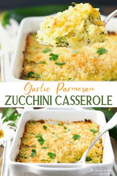 two white casserole dishes filled with zucchini and parmesan cheese