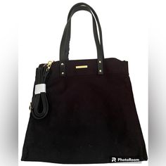 Brand New, Never Used. Excellent Condition. Black Canvas With Gold Trims. Shoulder Strap Can Be Attached Or Removed. Great Bag For Shopping Or Overnight To Hold All Essentials And Miscellaneous. Would Make A Great Travel Bag Also. Measures 14.5”X 14”X 6”Bottom And Sides. Elegant Black Canvas Shoulder Bag, Elegant Cotton Shoulder Bag For Everyday Use, Black Cotton Bags With Leather Trim, Black Cotton Shoulder Bag With Leather Trim, Black Leather Trim Shoulder Bag For Shopping, Casual Black Bag With Leather Trim, Versatile Black Cotton Shoulder Bag, Ralph Lauren Bag With Adjustable Strap For Daily Use, Trendy Black Shoulder Bag With Leather Trim