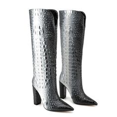 As low as US$69.00 Tall Crocodile Print Boots, White Thigh High Boots, Black Heels Prom, Brown Thigh High Boots, Silver Heels Prom, Light Blue Heels, Royal Blue Heels, Gold Wedding Shoes, Dress Boots Women