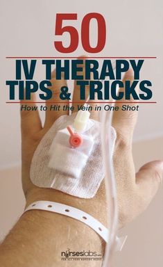 the cover of 50 iv therapy tips and tricks, with a hand holding an iv