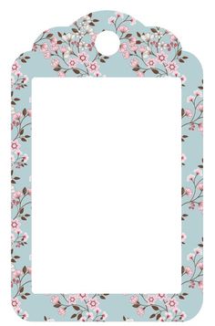 a blue floral frame with pink flowers on it