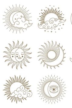 the sun and moon are drawn in different ways, each with their own outlines