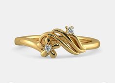 a yellow gold ring with two diamonds on the top and an intertwined design in the middle