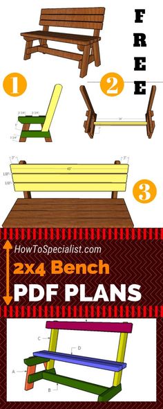 the instructions for how to build an outdoor bench with wood slats and benches on it