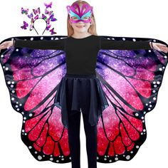 PRICES MAY VARY. 【Fairy Dresses Up for Girls】 :✦Made with love & magic, Fairy Butterfly Dress Up Clothes set comes with Fantastic Butterfly Costume, Butterfly headband, Butterfly Mask a little girl person needs to become a Fairy! This double-sided butterfly wings costume is perfect dress up clothes for girls to be a butterfly, fairy, Flutter, Flutter, Enjoy the endless fun. It will effortlessly transform your girl into a beautiful princess. 【Double-Sided Printing Butterfly Wings】 :✦ Butterfly Co Halloween Costumes Mask, Butterfly Wing Dress, Butterfly Wings Costume, Butterfly Headband, Up Halloween Costumes, Wings Butterfly, Costume For Girls, Butterfly Mask, Butterfly Costume