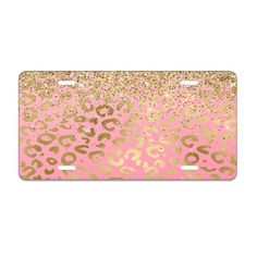 pink and gold leopard print license plate