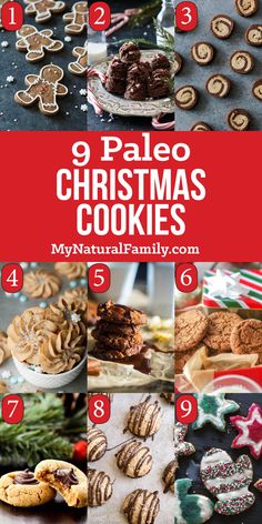 a collage of christmas cookies with the words 9 paleo christmas cookies