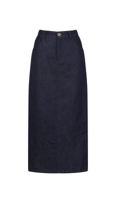 Our Saxe denim maxi skirt is a wardrobe staple, suited to both casual and more refined plans - depending on how you style it. This denim maxi skirt is cut into a high-rise at the waist, this skirt has a flattering split to the rear and one rear pocket, made with a dark denim with a gold feature button. Ideal for pairing effortlessly with your existing wardrobe. Or, choose the coordinating denim blazer or shirt for a seamless look.  Model is 5ft 6 and wears size XS Gentle Wash Luxury Fitted Mid-rise Denim Skirt, Dark Denim Skirt, Denim Maxi, Denim Maxi Skirt, Denim Blazer, Independent Designers Fashion, Dark Denim, Online Retail, Fashion Boutique