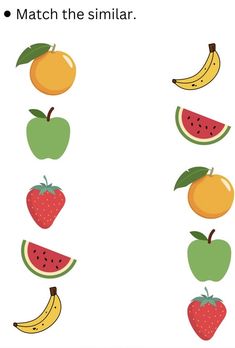 an apple, watermelon and banana are arranged in the same row to match the similar