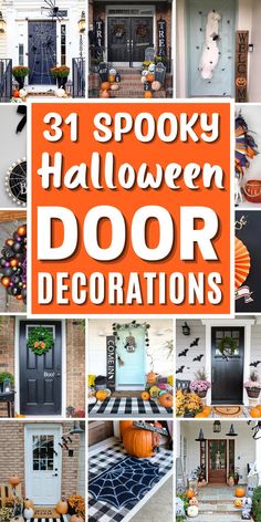 Create a spooky atmosphere with these Halloween door decorations! From DIY Halloween wreaths to haunted Halloween door hangers, these DIY Halloween decor ideas will make your front porch the talk of the neighborhood. Whether you prefer ghostly Halloween garlands or witch signs, these Halloween front door decorations are perfect for trick-or-treaters and guests. Get creative with pumpkin door decorations and eerie skeleton hangers. Transform your front door with these Halloween front door ideas. Halloween Front Door Ideas, Halloween Garlands, Diy Halloween Door Decorations, Apartment Front Doors, Front Door Decorations, Halloween Front Door Decorations, Front Door Ideas, Halloween Front Door