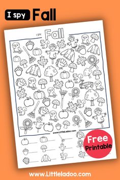 a printable fall worksheet for kids with the title, i spy fall