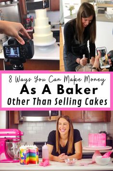 a collage of photos with the words 8 ways a baker can make money other than selling cakes