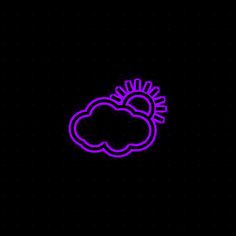 a neon purple cloud and sun on a black background