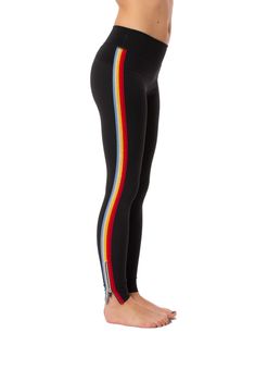 Spiritual Gangster - Rainbow Track Tights. Fabrication: 72% nylon, 27% spandex. Machine wash cold, hang to dry. Spiritual Gangster, New Product, Tights, Spirituality, Track, Spandex, Rainbow, Pants, Fabric