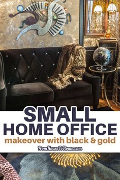 Black And Gold Small Home Office Library