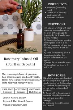 How To Make Rosemary Infused Oil (For Hair Growth + How To Use It) - Opal Crown Rosemary Infused Oil, Hair Growth Herbs, Rosemary For Hair Growth, Opal Crown, Rosemary For Hair, Hair Oil Recipe, Hair Grow Oil, Natural Hair Care Routine, Rosemary Oil For Hair