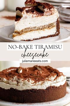 no - bake tramisu cheesecake with chocolate frosting and nutella on top