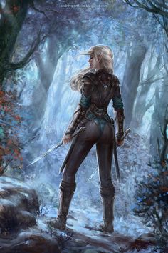 ArtStation - Aeswin Ainensiel, Andrey Vasilchenko Ranger Rpg, Forest Warrior, Medium Armor, Dual Swords, Deciduous Forest, Elf Warrior, Elf Characters, Illustration Fantasy